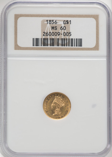 1856 G$1 Slanted 5 Gold Dollar NGC MS60