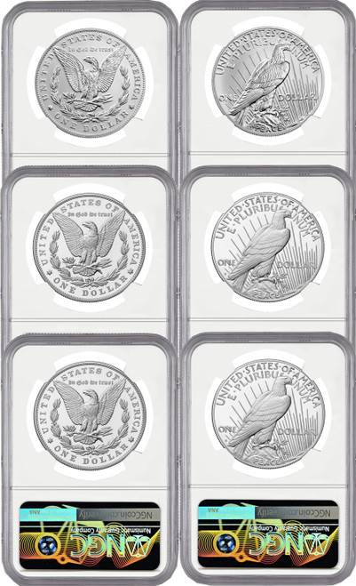 2024 Morgan and Peace Silver Dollar 6-Coin Set FDI NGC MS70/PF70/RP70