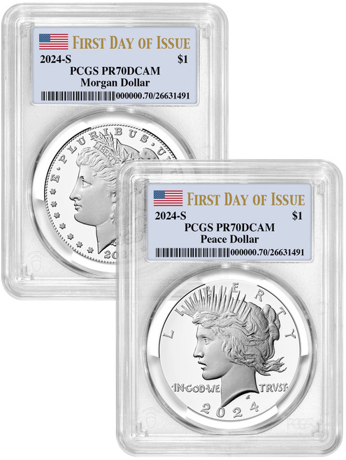 2024-S Morgan and Peace Silver Dollar 2pc Proof Set FDI PCGS PR70