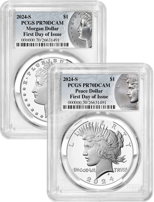 2024-S Morgan Peace Silver Dollar 2pc Proof Set FDI PCGS PR70