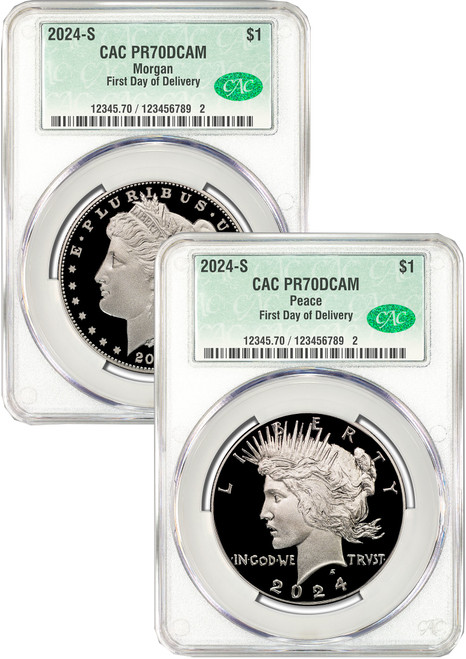 2024-S Morgan and Peace Silver Dollar 2pc Proof Set FDD CAC PR70