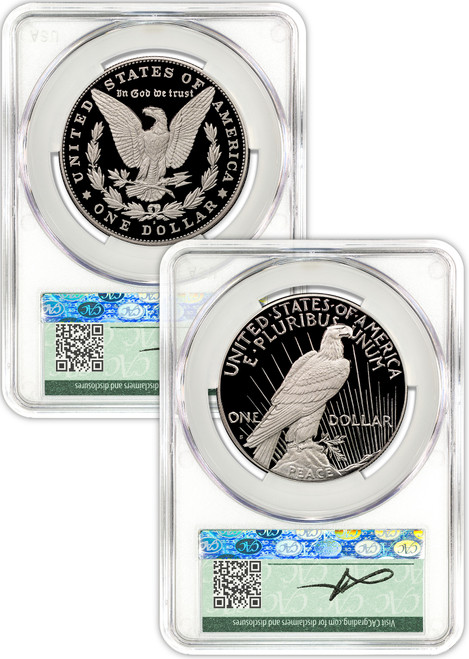 2024-S Morgan and Peace Silver Dollar 2pc Proof Set Founders AD CAC PR70