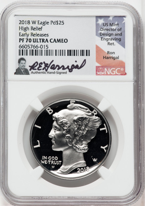 2018-W Palladium Eagle 1 oz ER Ron Harrigal NGC PF70