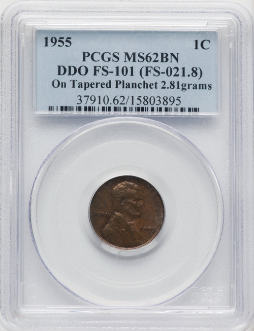 1955 1C Doubled Die Obverse FS-101 BN Lincoln Cent PCGS MS62