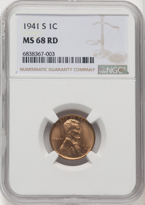 1941-S 1C RD Lincoln Cent NGC MS68