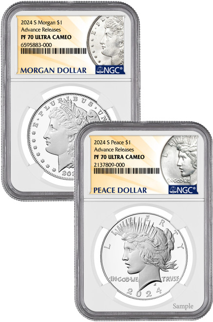 2024-S Morgan and Peace Silver Dollar 2pc Set Advance Releases NGC PF70