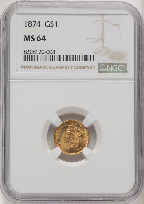 1874 G$1 Gold Dollar NGC MS64 (770218002)