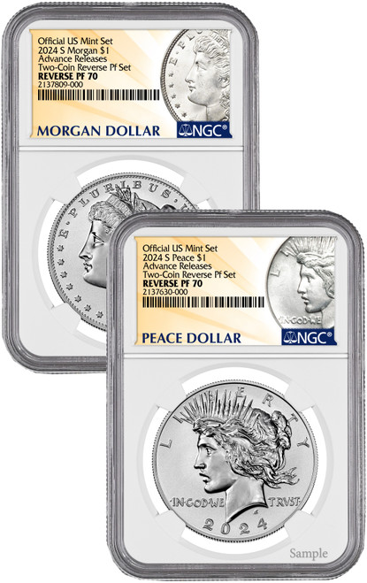 2024-S Morgan Peace Dollar 2-Coin Reverse Proof Set AR NGC PF70 2024-S Morgan Peace Dollar 2-Coin Reverse Proof Set AR NGC PF70