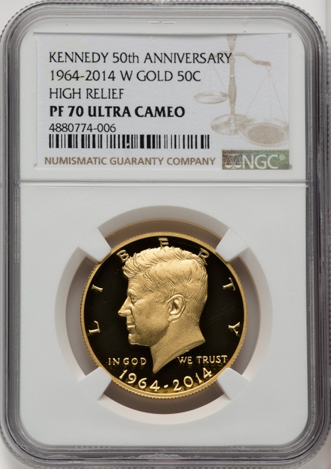 2014-W 50C Kennedy Gold 50th Anniversary Proof Half Dollar NGC PR70
