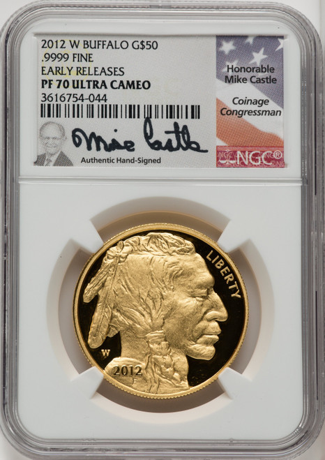 2012-W $50 One-Ounce Gold Buffalo First Strike Mike Castle NGC PF70