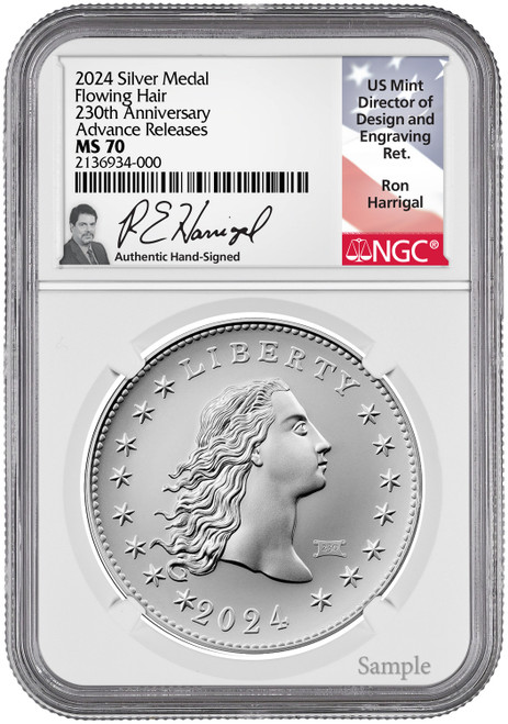 2024 230th Anniversary Flowing Hair Silver Medal 218 of 230 Privy NGC MS70 AR Harrigal