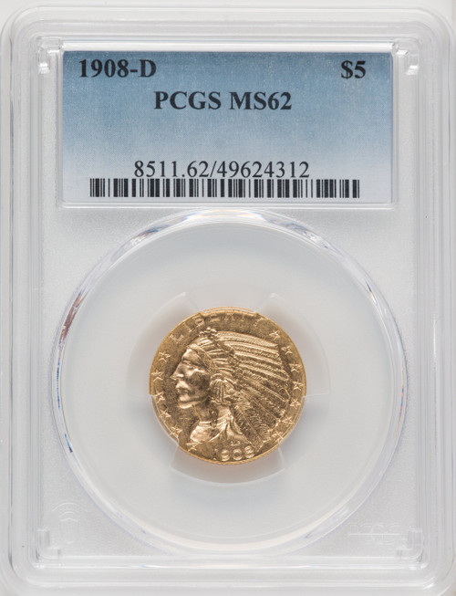 1908-D $5 Indian Half Eagle PCGS MS62