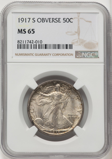 1917-S 50C OBVERSE Walking Liberty Half Dollar NGC MS65