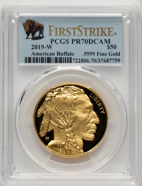 2019-W $50 One-Ounce American Buffalo .9999 Fine Gold FS Bison Label PCGS PR70