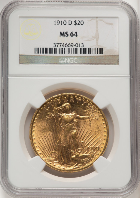 1910-D $20 Saint-Gaudens Double Eagle NGC MS64 (505886013)