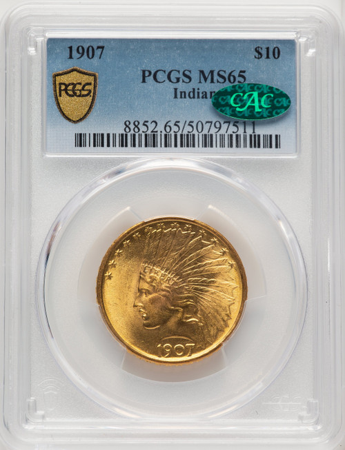 1907 $10 No Motto CAC Indian Eagle PCGS MS65