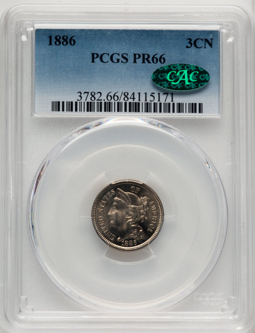 1886 3CN CAC Proof Three Cent Nickel PCGS PR66 1886 3CN CAC Proof Three Cent Nickel PCGS PR66