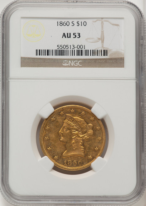 1860-S $10 Liberty Eagle NGC AU53