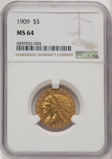 1909 $5 Indian Half Eagle NGC MS64 (519876006)