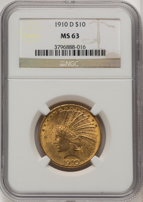 1910-D $10 Brown Label Indian Eagle NGC MS63 (520066105)