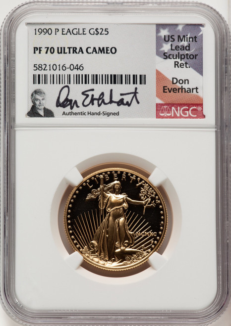 1990-P $25 Half-Ounce Gold Eagle Don Everhart NGC PF70