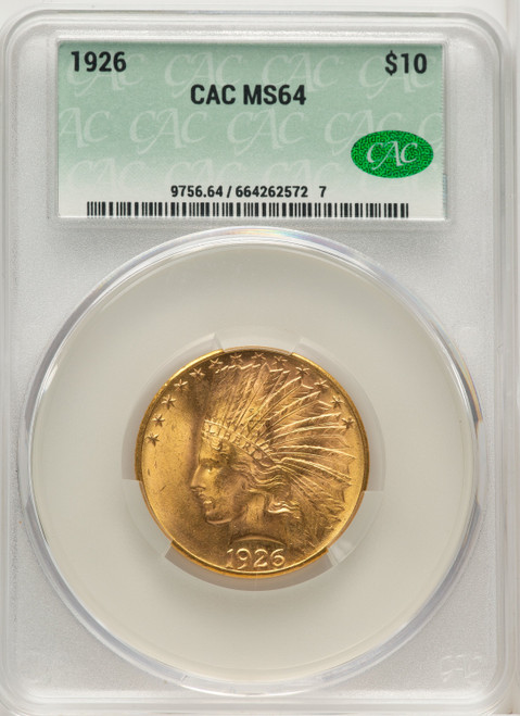1926 $10 Indian Eagle CACG MS64