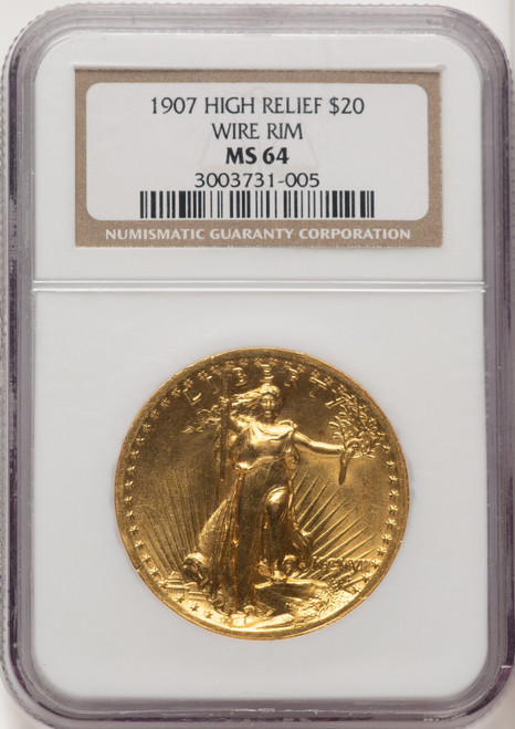 1907 $20 Wire Rim High Relief Double Eagle NGC MS64 (774849067)