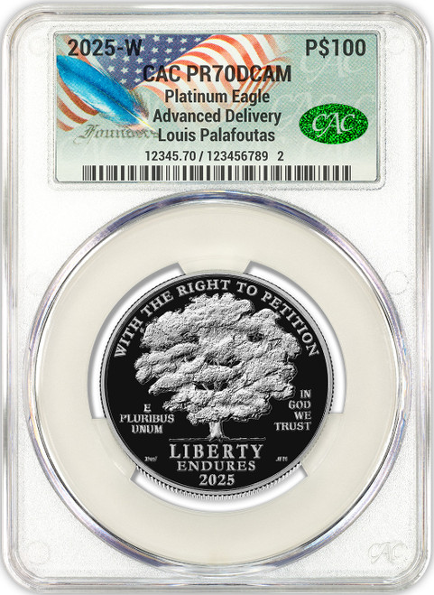 2025-W $100 Platinum Eagle Right To Petition AD CACG PR70 Founders