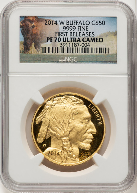 2014-W $50 Gold Buffalo First Releases Bison Label NGC PF70