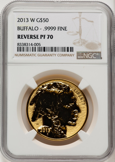 2013-W $50 One-Ounce Gold Buffalo Reverse Proof 100th Anniversary Brown Label NGC PF70 (775057030)