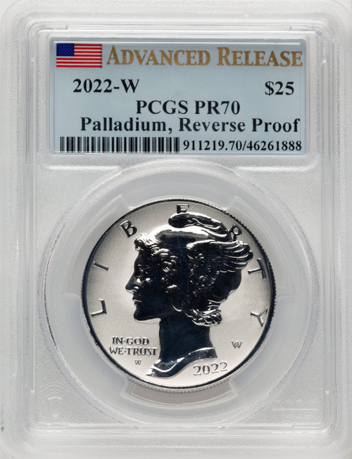 2022-W Palladium Eagle 1 oz REV AR Flag PCGS PR70