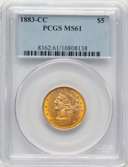 1883-CC $5 Liberty Half Eagle PCGS MS61