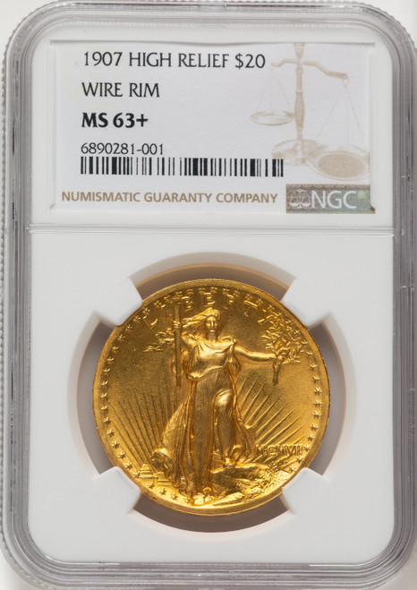 1907 $20 Wire Rim High Relief Double Eagle NGC MS63+ (775858043)