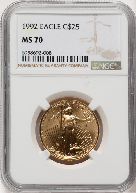 1992 $25 Half-Ounce Gold Eagle Brown Label NGC MS70 (774237013)