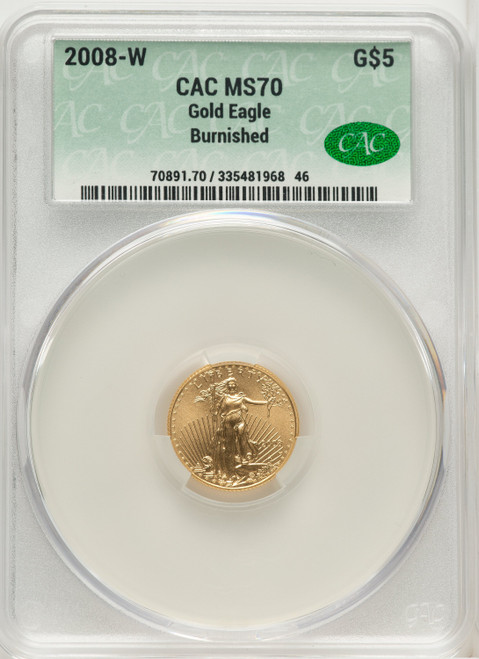 2008-W $5 Tenth-Ounce Gold Eagle Burnished Non Designation CACG SP70