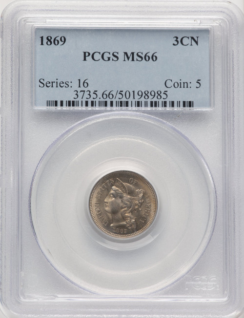 1869 3CN Three Cent Nickel PCGS MS66