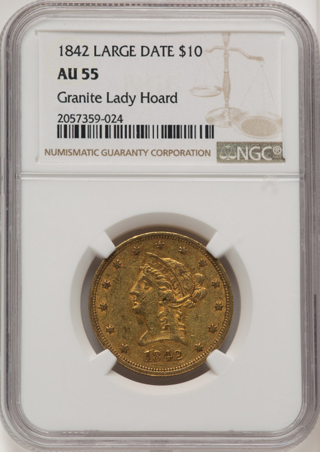 1842 $10 Large Date Liberty Eagle NGC AU55