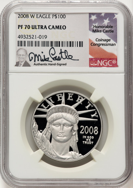 2008-W $100 One-Ounce Platinum Eagle Statue of Liberty Mike Castle NGC PF70