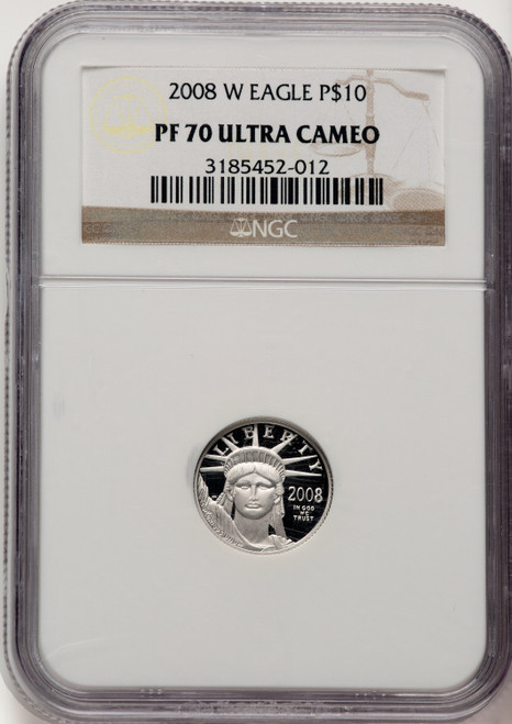 2008-W $10 Tenth-Ounce Platinum Eagle Brown Label NGC PF70