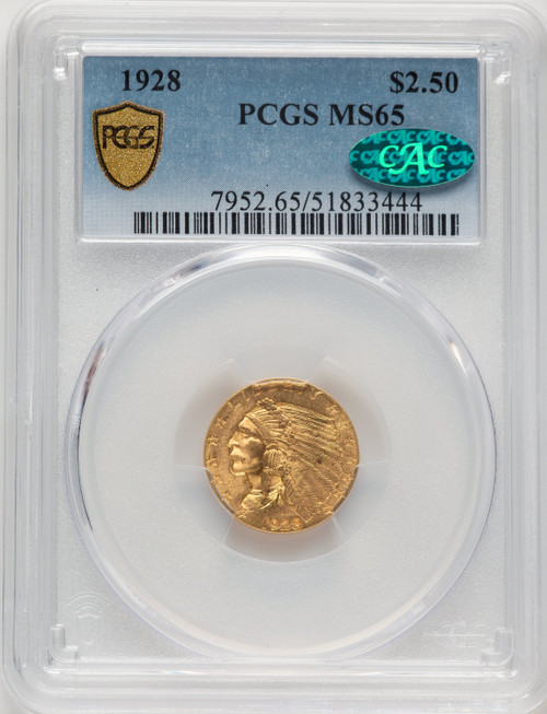 1928 $2.50 CAC Indian Quarter Eagle PCGS MS65