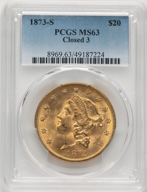 1873-S $20 Closed 3 Liberty Double Eagle PCGS MS63