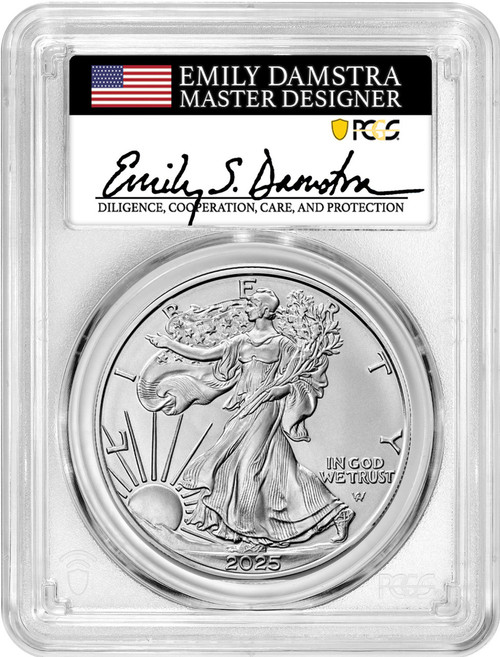 2025-W Burnished Silver Eagle FDI PCGS SP70 Damstra Signed