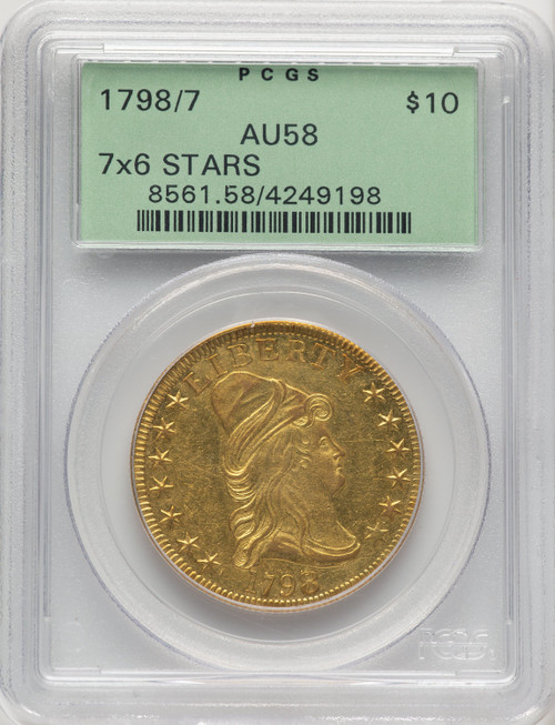 1798/7 $10 7x6 STARS Early Eagle PCGS AU58