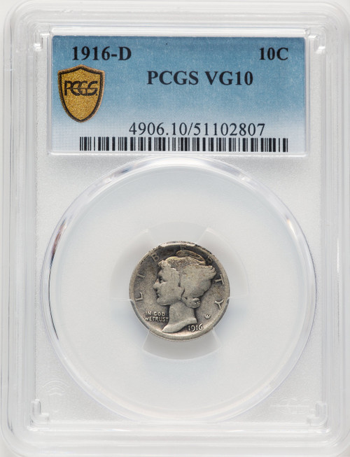 1916-D 10C Mercury Dime PCGS VG10