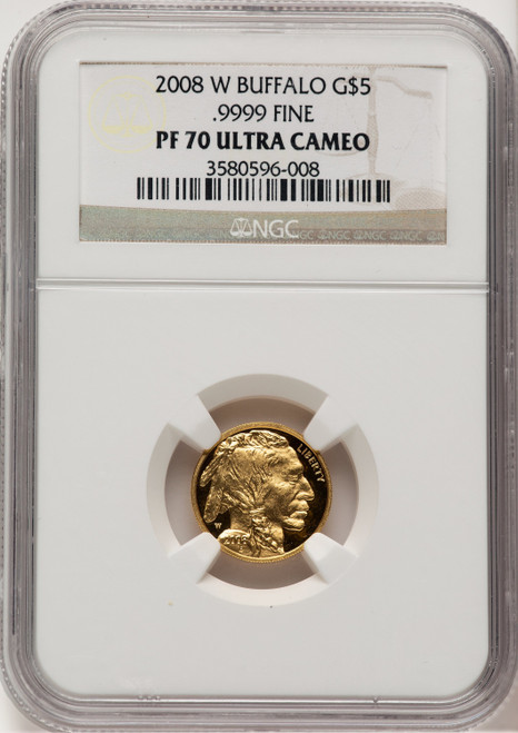 2008-W $5 Tenth-Ounce Gold Buffalo .9999 Fine Gold Brown Label NGC PF70 (777806005)