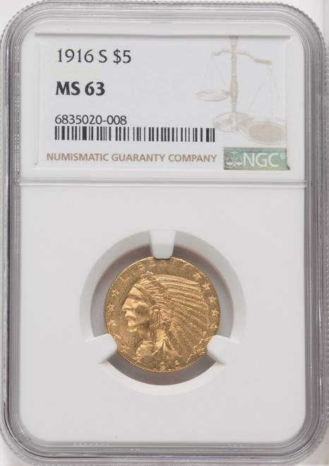 1916-S $5 Indian Half Eagle NGC MS63 (765817005)