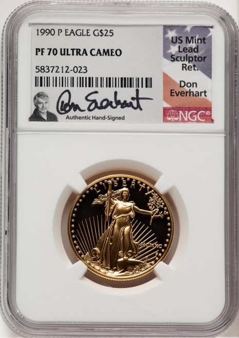 1990-P $25 Half-Ounce Gold Eagle Don Everhart NGC PF70 (774410001)