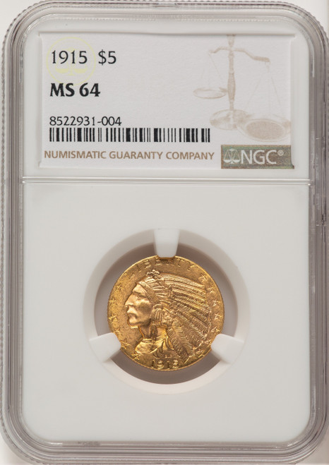 1915 $5 Indian Half Eagle NGC MS64 (521120006) 1915 $5 Indian Half Eagle NGC MS64 (521120006)