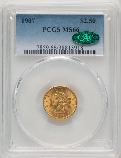 1907 $2.50 CAC Liberty Quarter Eagle PCGS MS66