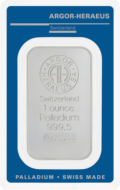 1 oz Palladium Bar - Argor Heraeus - 999.5 Fine in Sealed Assay Card